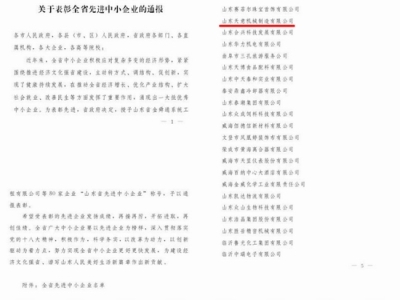 賀：山東天意機(jī)械股份有限公司被省政府評(píng)為全省先進(jìn)中小企業(yè)！